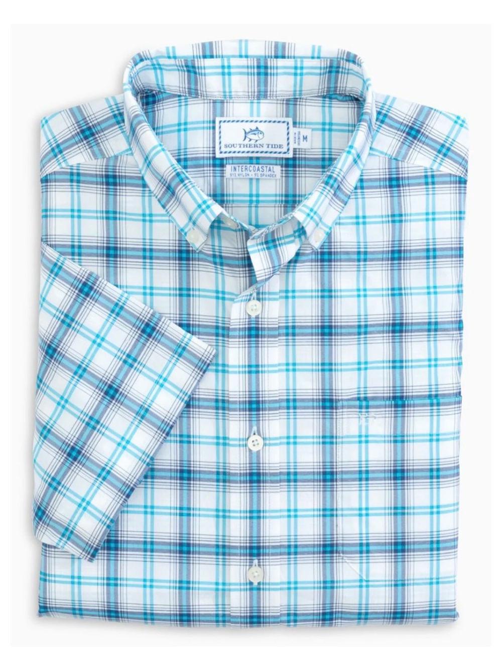 Southern Tide Men's Blue Plaid Intercoastal Short Sleeve Sport Shirt‎ Medium